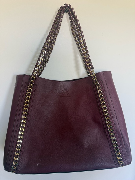 Marc Jacobs Handbags - Andrew Marc New York Burgundy Leather Tote Chain Strap Shoulder Bag Large